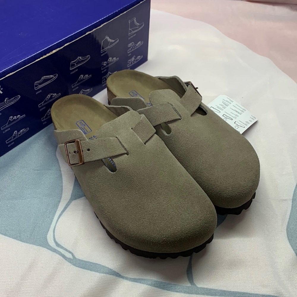 🍭 Birkenstock Boston Narrow Fit Clogs - Taupe Suede - Ergonomic Support